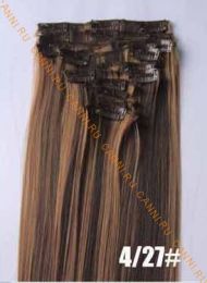 Искусственные термостойкие волосы на заколках №4/27 (55 см) - 7 заколок, 100 гр.