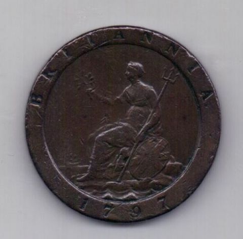 1 пенни 1797 года Колесо телеги Великобритания