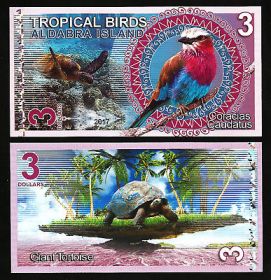 Сейшельские острова. Остров Альдабра - 3 Доллара 2017 UNC (Тропические птицы)