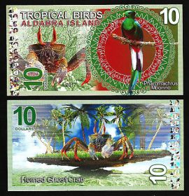 Сейшельские острова. Остров Альдабра - 10 Долларов 2017 UNC (Тропические птицы)