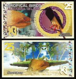 Сейшельские острова. Остров Альдабра - 25 Долларов 2017 UNC (Тропические птицы)