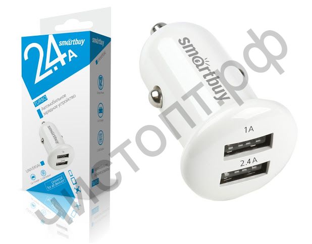АЗУ SmartBuy® TURBO с 2 USB выходами 2.4А+1 А, белое, 2 USB (SBP-2025)