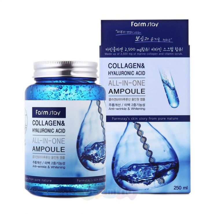 FarmStay Многофункциональная сыворотка с коллагеном и гиалуроновой кислотой Collagen & Hyaluronic Acid, 250 мл