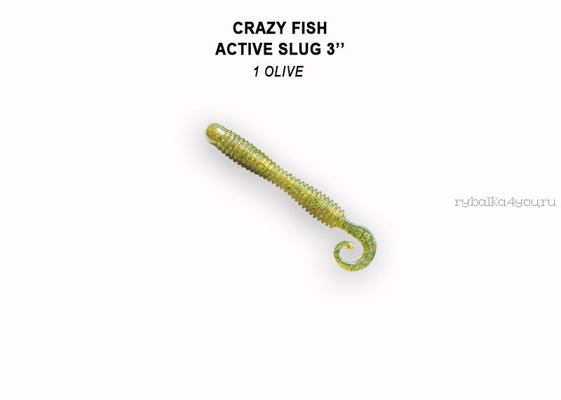 Мягкая приманка Crazy Fish Active Slug 3" 70мм / упаковка 8 шт / цвет: 1-6 (запах кальмар)
