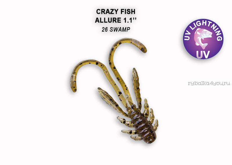 Мягкая приманка Crazy Fish Allure 1,1" 27мм / упаковка 10 шт / цвет: 26-6 (запах кальмар)