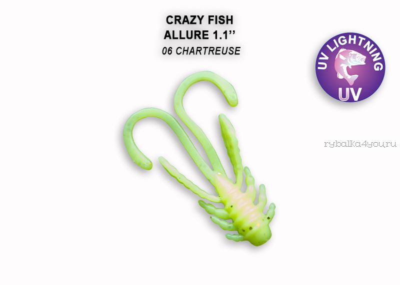 Мягкая приманка Crazy Fish Allure 1,1" 27мм / упаковка 10 шт / цвет: 6-6 (запах кальмар)