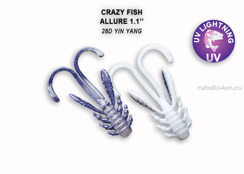 Мягкая приманка Crazy Fish Allure 1,6" 40мм / упаковка 8 шт / цвет: 28d-6 (запах кальмар)