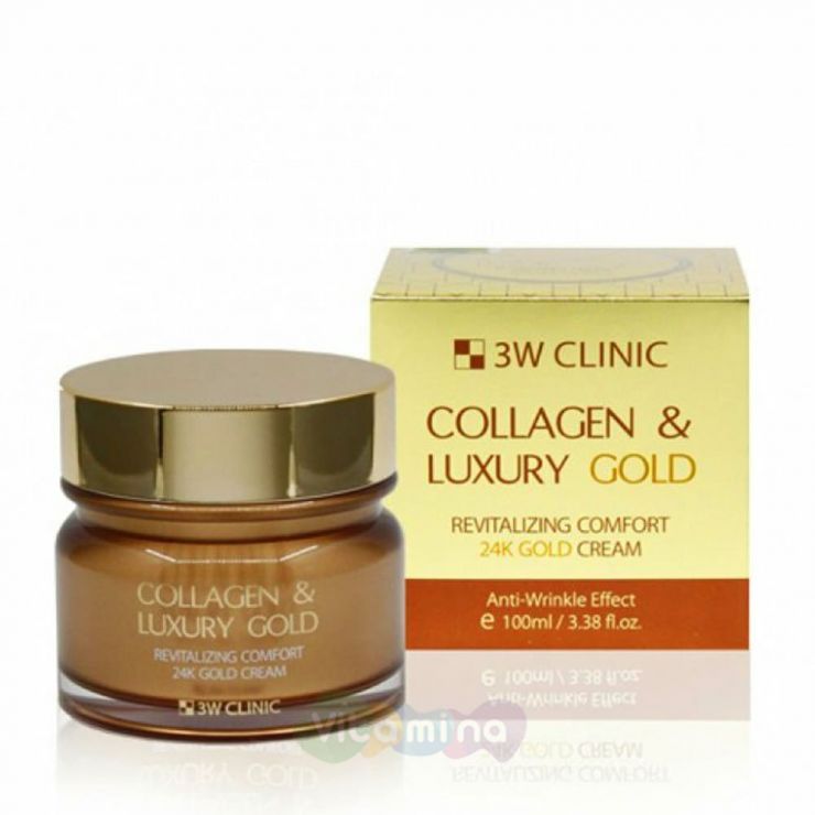 3W CLINIC Омолаживающий крем для лица с коллагеном и коллоидным золотом  Collagen & Luxury Gold Cream, 100 гр