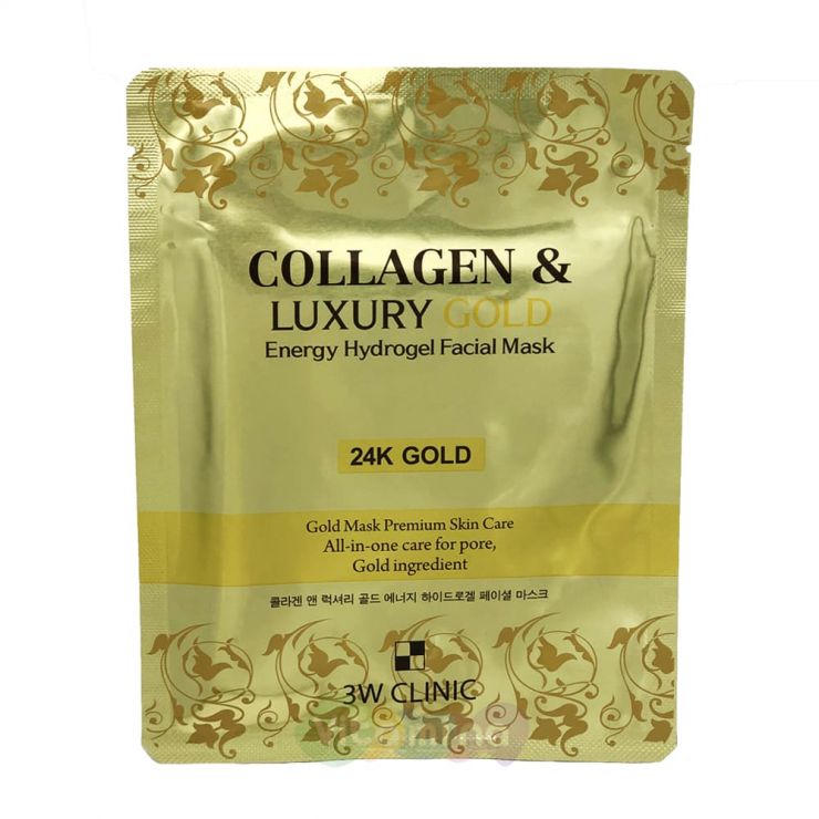 3W CLINIC Гидрогелевая маска для лица с золотом Collagen & Luxury Gold Energy Hydrogel Facial Mask, 30 гр