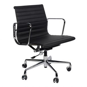 Кресло Eames Style Ribbed Office Chair EA 117 черная кожа
