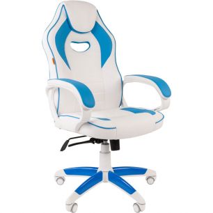 Кресло CHAIRMAN GAME 16 White Blue геймерское, экокожа, цвет белый/голубой