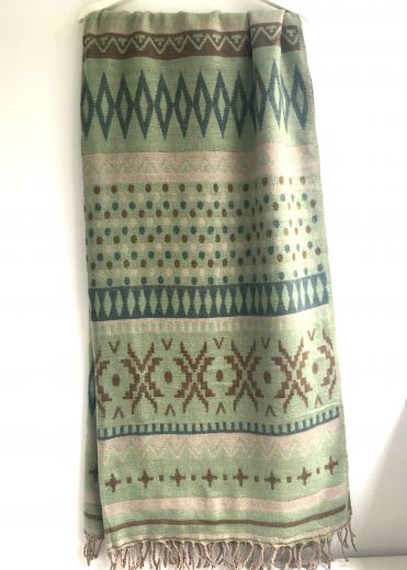Зеленый плед шаль из шерсти Индия, Непал. Купить в интернет магазине, Москва