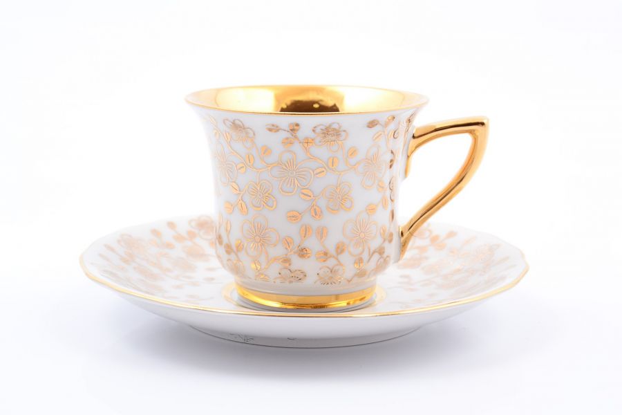 Чашка с блюдцем 100 мл "Виндзор золотые цветы", белый