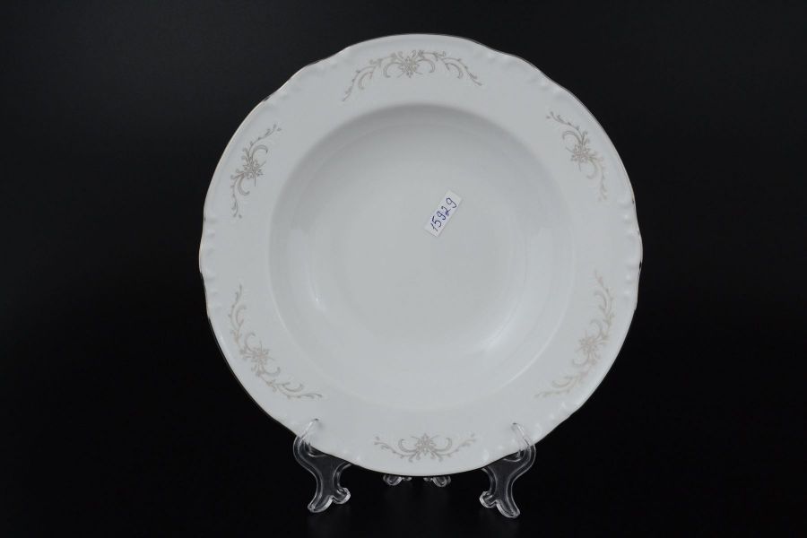 Набор тарелок глубоких 23 см "Констанция Серый орнамент Отводка платина", 6 шт.