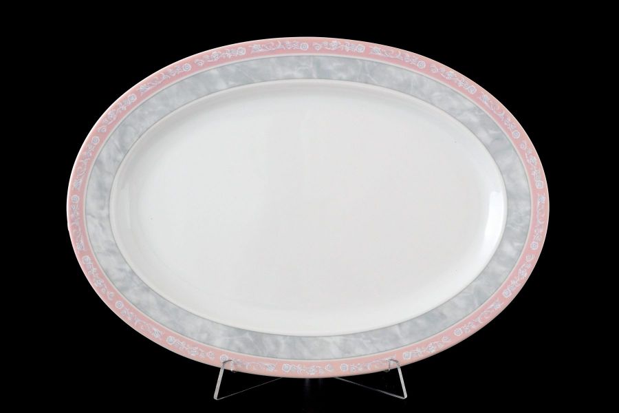 Блюдо овальное 32 см "Яна Серый мрамор с розовым кантом"