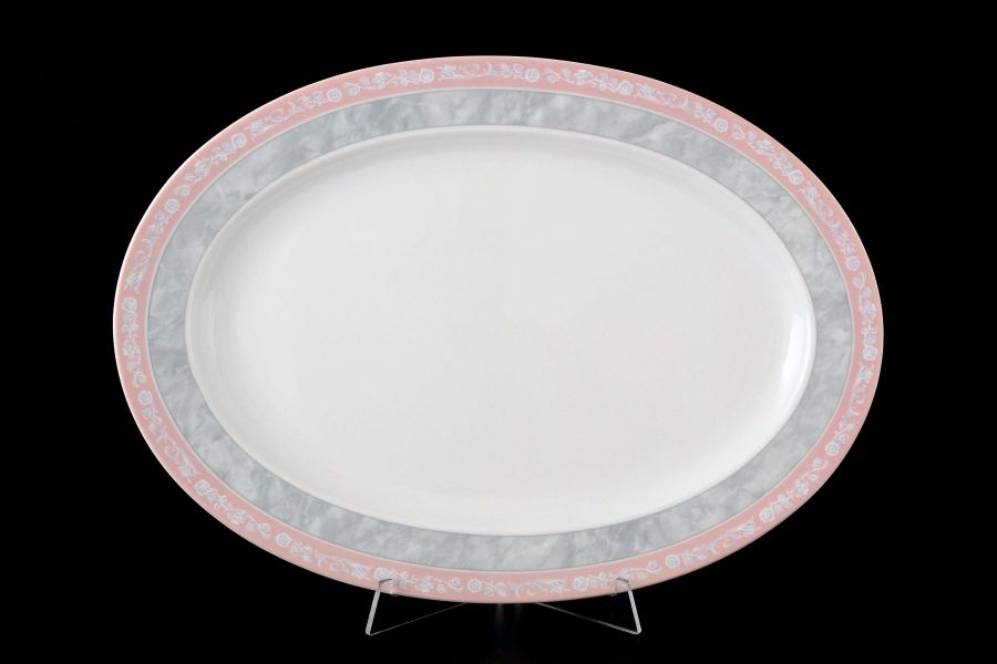 Блюдо овальное 36 см "Яна Серый мрамор с розовым кантом"
