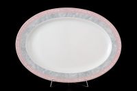 Блюдо овальное 36 см "Яна Серый мрамор с розовым кантом"