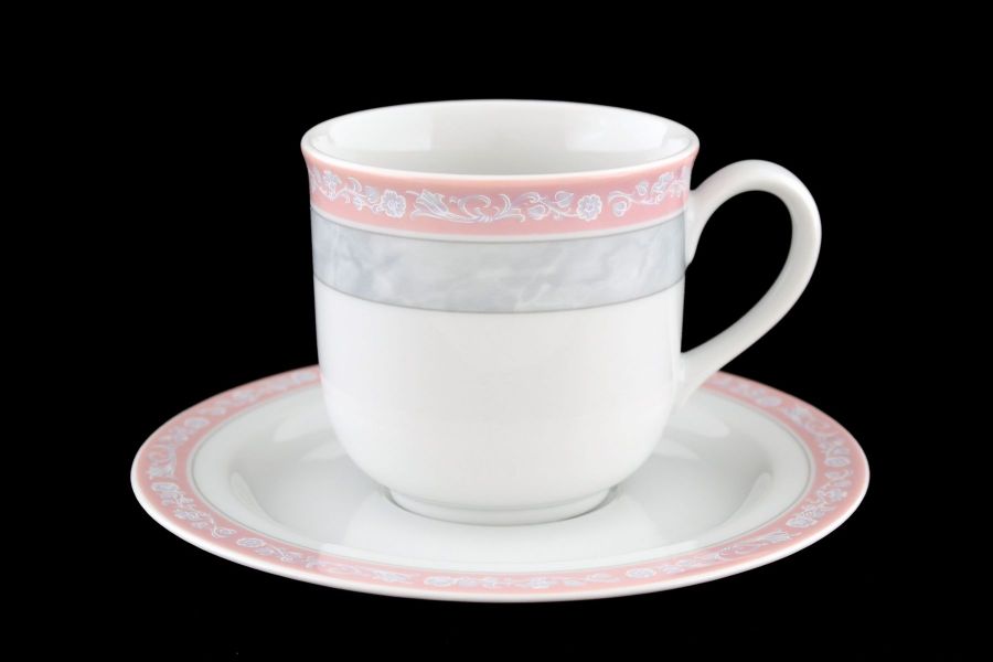 Чайный набор на 6 персон "Яна Серый мрамор с розовым кантом", 12 пр., 220 мл