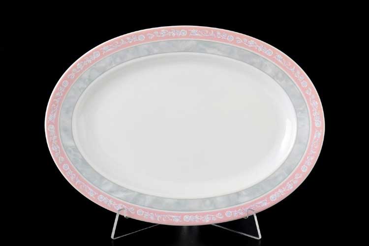 Блюдо овальное 24 см "Яна Серый мрамор с розовым кантом"