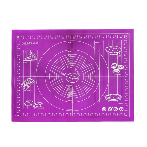 Силиконовый коврик для раскатывания теста, 50х40 см, цвет - фиолетовый.