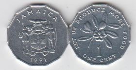 Ямайка 1 цент 1991  UNC