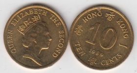 Гонконг 10 центов  1989 UNC