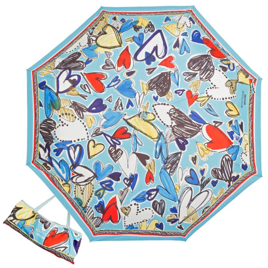 Зонт складной Moschino 7450-OCP Painted Hearts Light Blue
