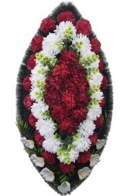 Фото Ритуальный венок из искусственных цветов - Классика #13 красно-белый из гвоздик и лилий