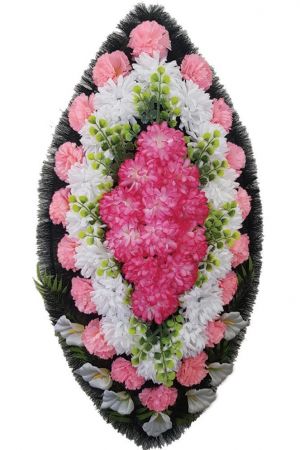 Фото Ритуальный венок из искусственных цветов - Классика #15 розово-белый из гвоздик и лилий