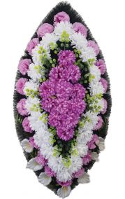 Фото Ритуальный венок из искусственных цветов - Классика #17 фиолетово-белый из гвоздик и лилий