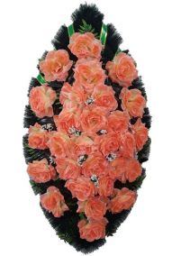 Фото Ритуальный венок из искусственных цветов - Классика #20 светло-оранжевый из роз и зелени