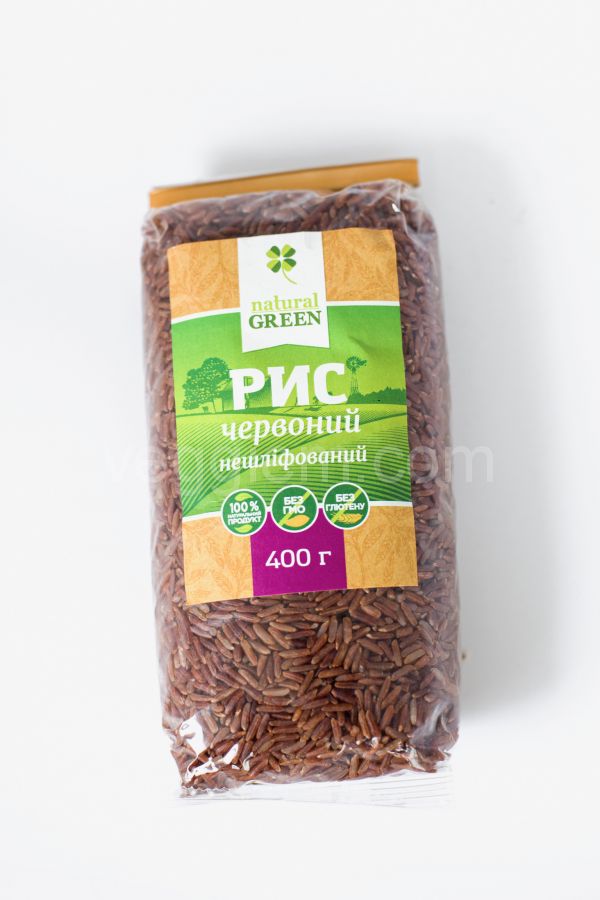 Рис красный цельнозерновой нешлифованый Natural Green,400 грамм