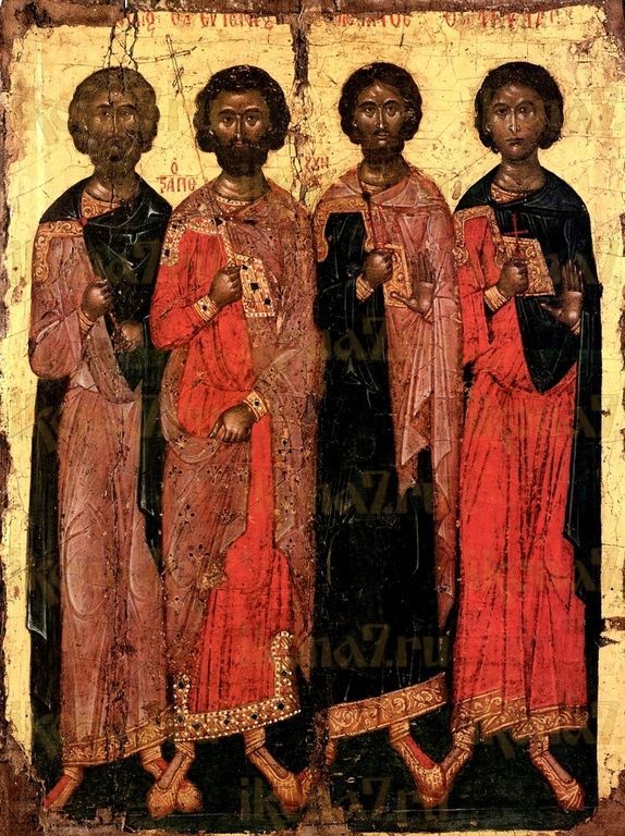 Икона Евгений Кандид Валериан и Акила мученики (рукописная)