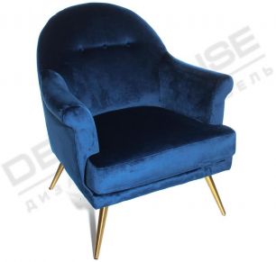 Кресло DeepHouse Тиволи темно-синий бархат ножки латунь для кафе, ресторана, дома, кухни