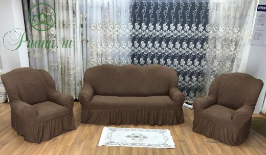 Комплект чехлов КП311С "Жаккард" из 3х предметов (трехместный диван и 2 кресла), арт. KAR 003-01 K.Kahve