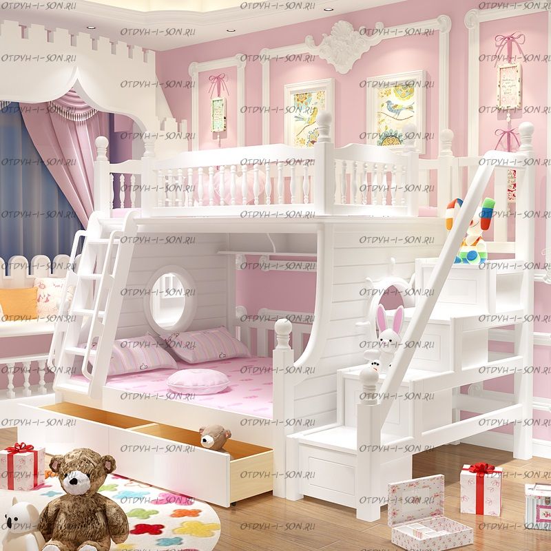 Кровать двухъярусная домик Принцесса Fantasy №IR14WHITE