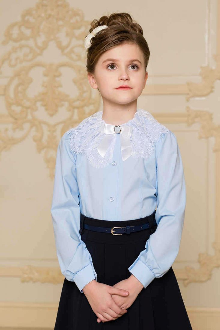 Голубая блузка с длинным рукавом для девочки 7 лет