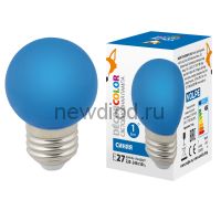 Лампа декоративная светодиодная LED-G45-1W/BLUE/E27/FR/С Ф "шар" матовая. Цвет синий ТМ Volpe
