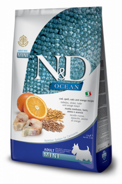 N&D Ocean Codfish, Spelt, Oats & Orange mini adult (треска с пшеницей, овсом и апельсином для собак мелких пород)