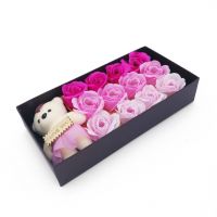 Мыльные розы 12 шт в коробке с мишкой (цвет розовый микс)