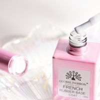 База камуфляж каучуковая для гель лака френч молочная, French Rubber Base Coat , 15 мл., Global Fashion БЕЛЫЙ SOFT WHITE розовый флакон