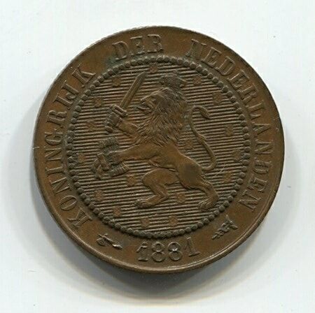 2,5 цента 1881 года Нидерланды XF+