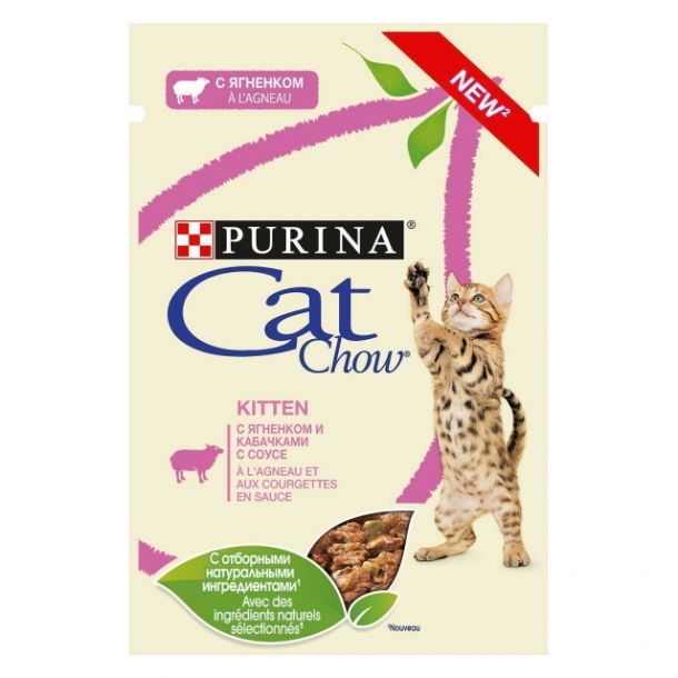 Purina Cat Chow паучи для котят "Кусочки в соусе с ягненком и кабачком" 85гр
