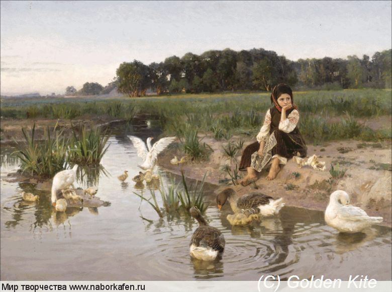 1820 Ukrainian Girl Tending Geese
