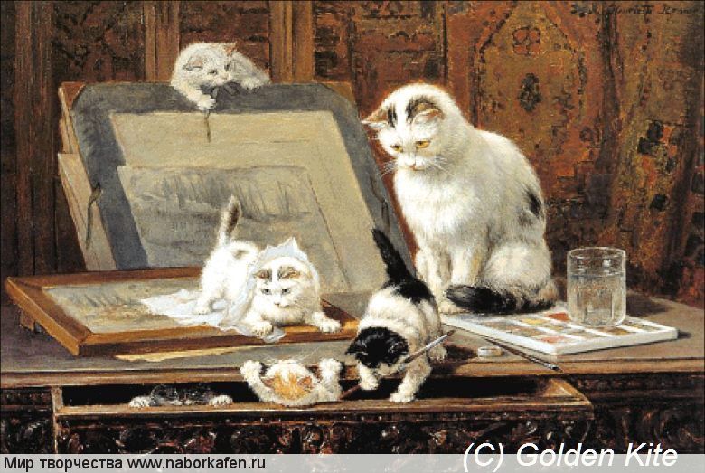 2028 Painting Lesson With Cat and Kittens
