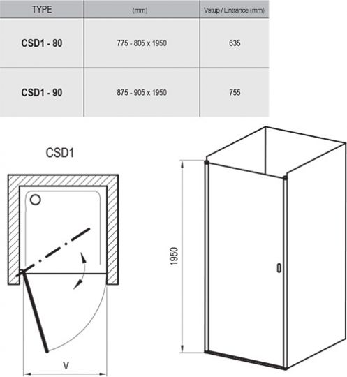 Душевые двери Ravak Chrome CSD1 схема 1