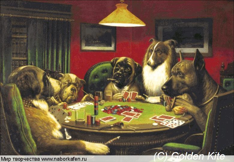 s2112 Dogs Playing Poker - Solid colors