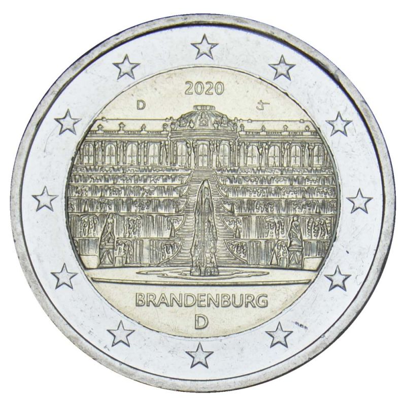 2 евро 2020 Германия Бранденбург (дворец Сан-Суси в Потсдаме) D