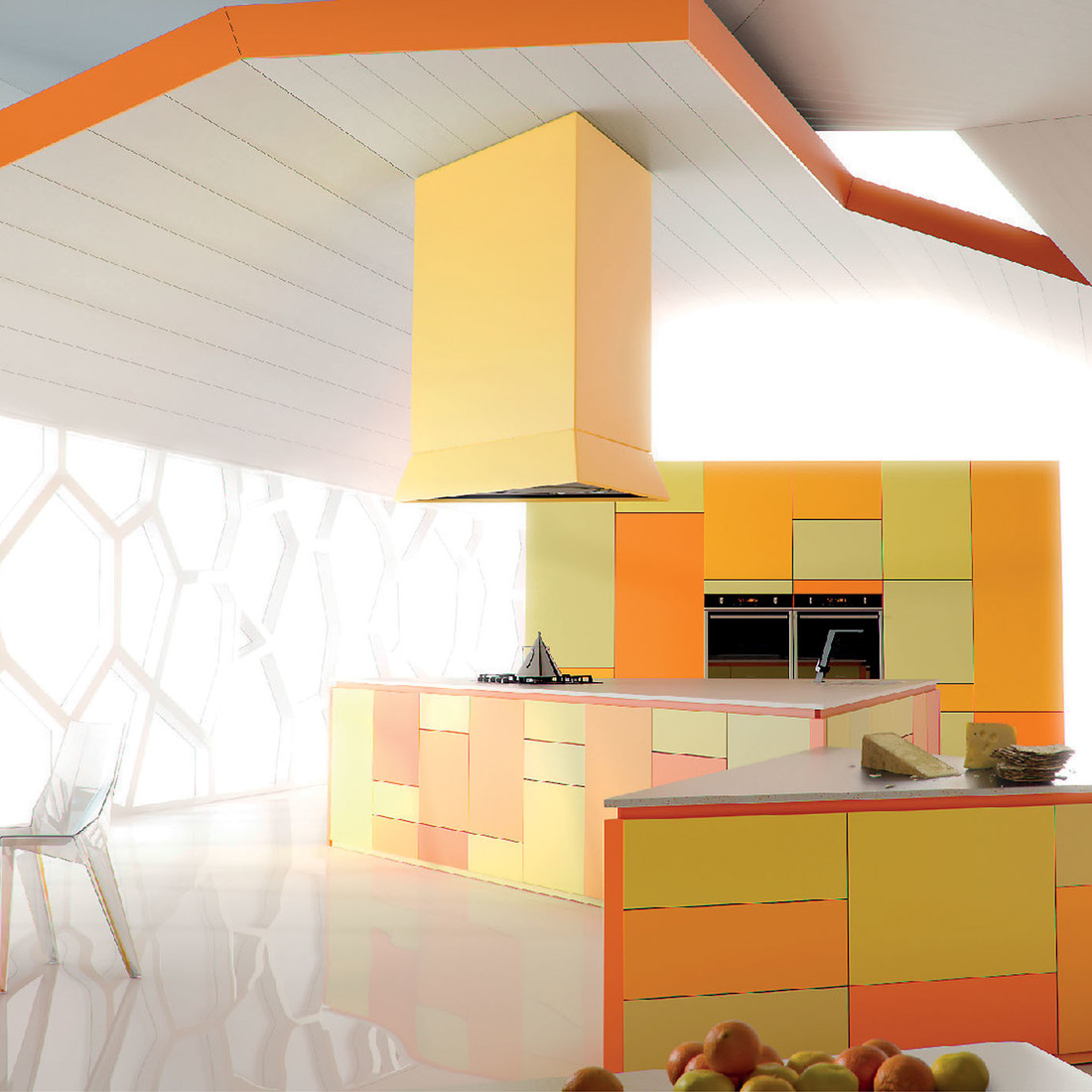 Дизайн кухни в кофейно оранжевых тонах