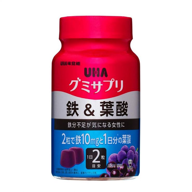 UHA Железо + Фолиевая кислота со вкусом ягод Асаи, 30 дней